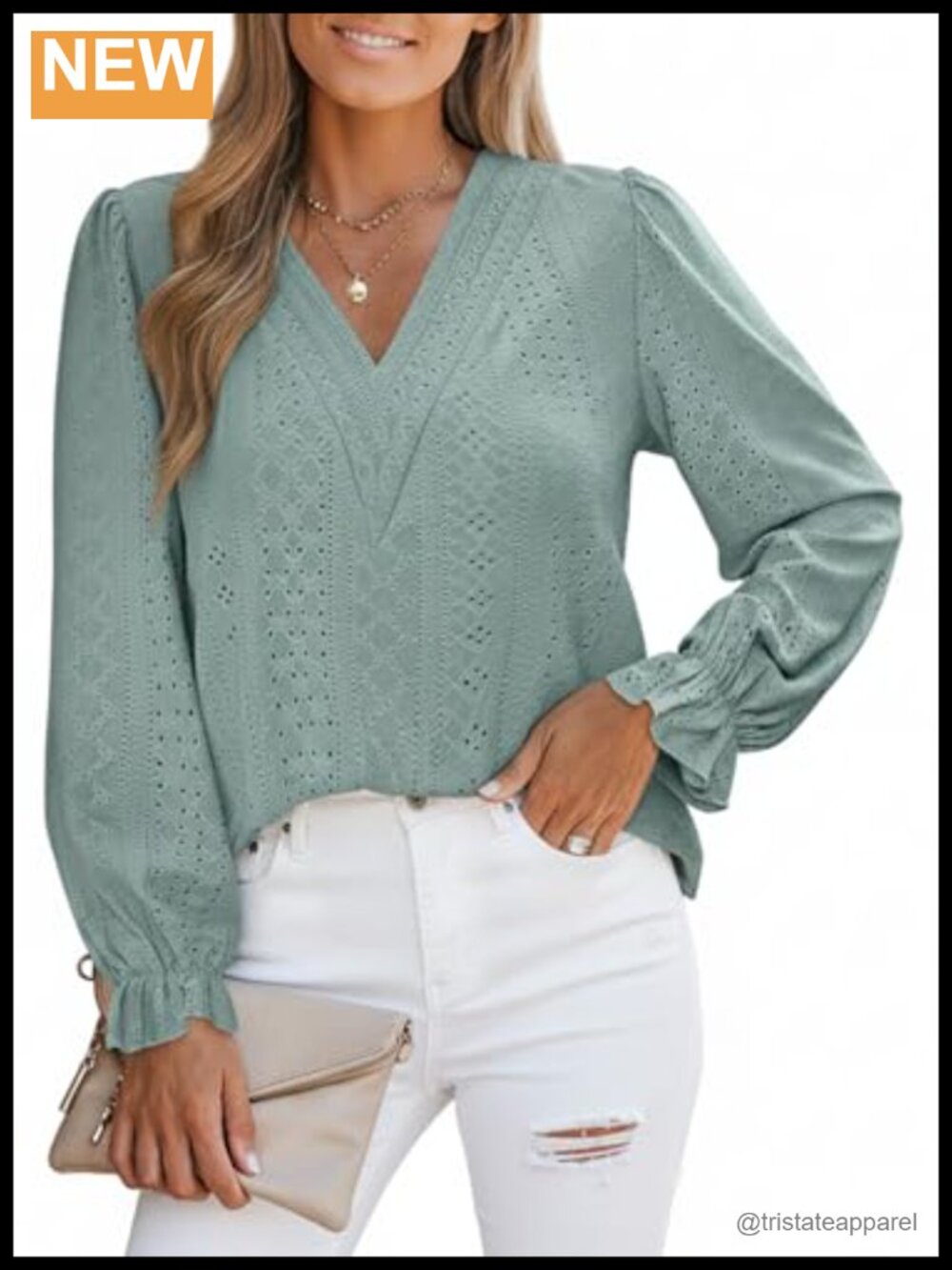 Cupshe Women's V-Neck Long Sleeve Ruffled Trim Blouse Casual Loose Fit 92%